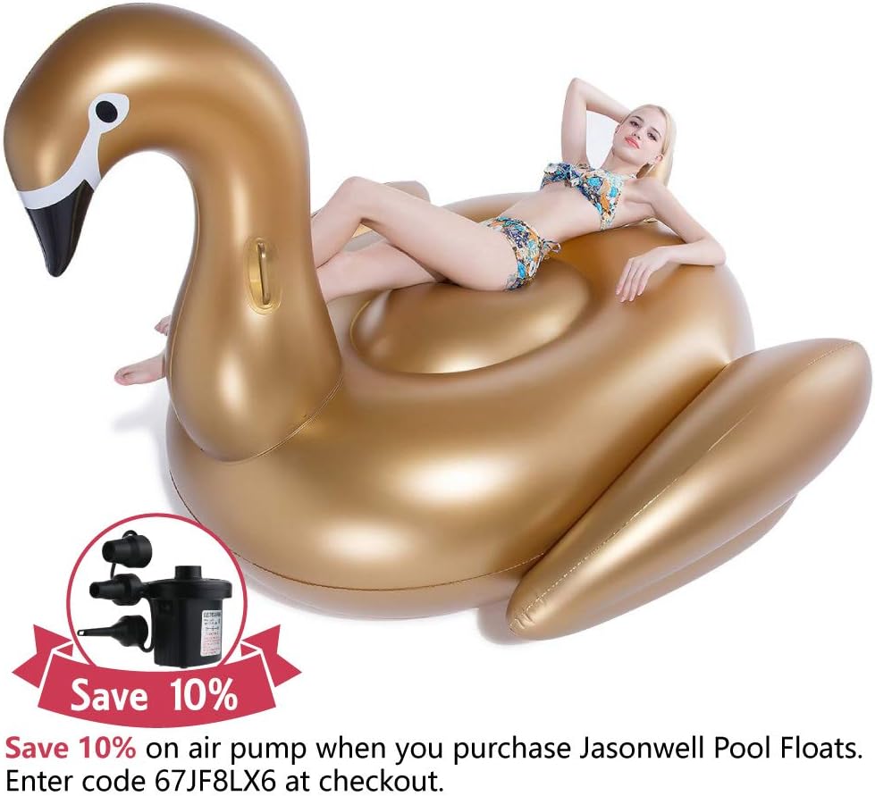 Jasonwell Giant Inflatable Golden Swan Pool Float with Fast Valves Summer Beach Swimming Pool Floatie Lounge Floating Raft Outdoor Party Decorations Toys for Adults (XXXL)