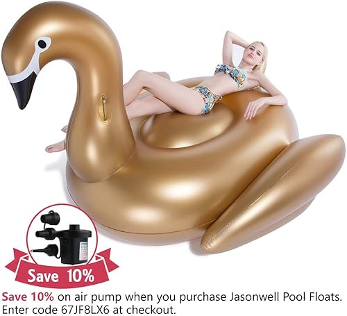 Vista 8 de Jasonwell Giant Inflatable Pool Float - Golden Swan Pegasus Pool Floatie Summer Beach Swimming Outdoor Pool Party Lounge Raft Decorations Toys for