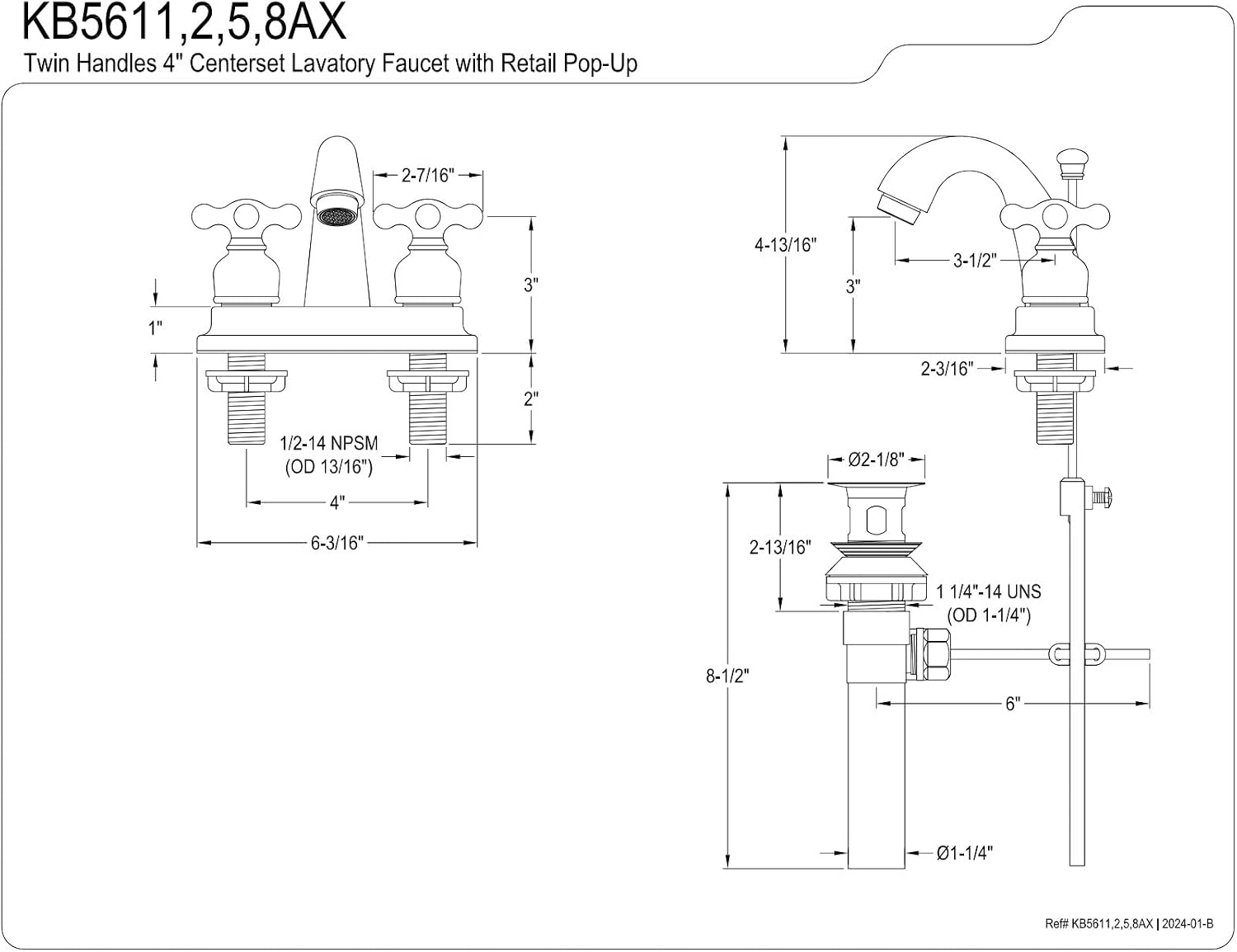 Kingston Brass KB5615AX Restoration 4-Inch Centerset Lavatory Faucet, Oil Rubbed Bronze