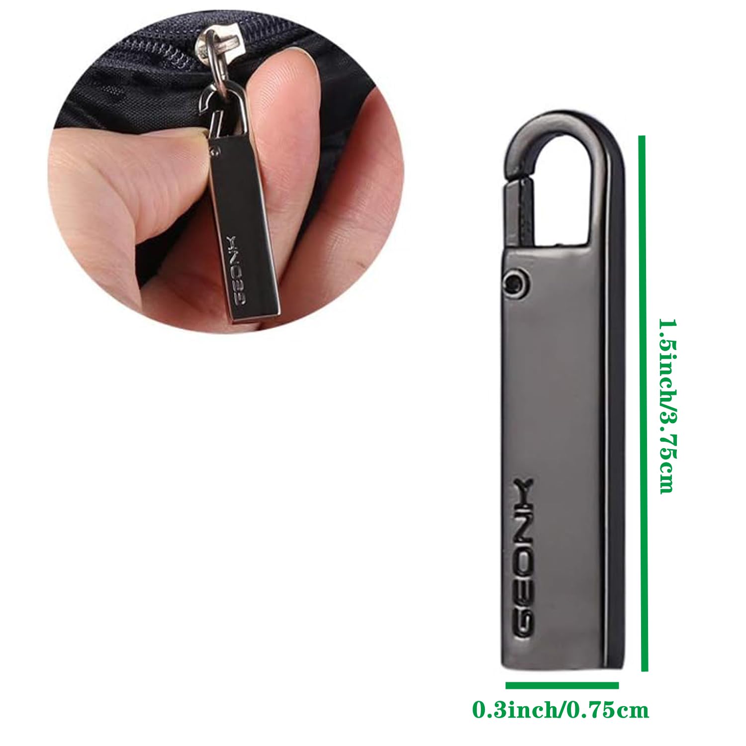 Tirador de cremallera de repuesto de metal con asa de cremallera, fijador de reparación fácil de usar, mochila, cremalleras, mango extensor, reparación para maleta (negro)