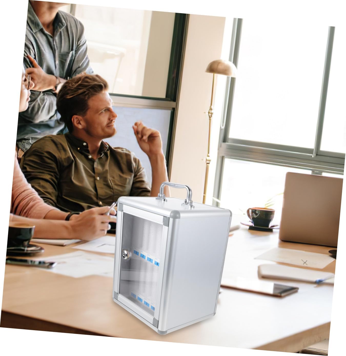 Cell Phone Locker Box 12-Slot Multi-Device Organizer Cabinet with Handle and Lock for Office Classroom Mobile Phone Storage and Security