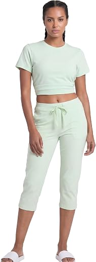 Enamor Mid Rise Capri Length Drawstring Closure Lounge Capri for Women - Slim Fit, Soft and Breathable Stretch Cotton - E018