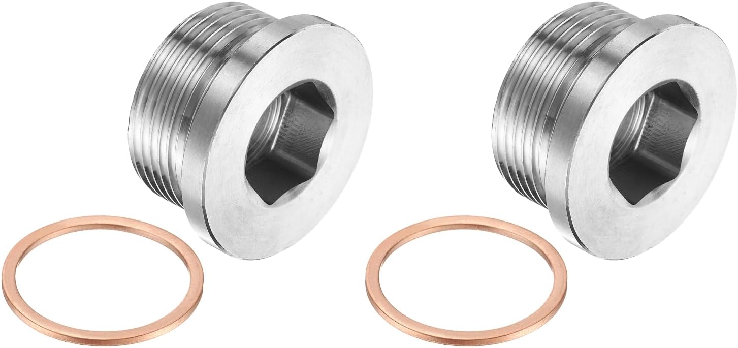 PATIKIL 2 Pcs 1/4" BSP Pipe Plug Fitting, 304 Stainless Steel Internal Hex Head Socket Pipe Cap Adapter Connector with Copper Washer for Sealing Oil Gas Water