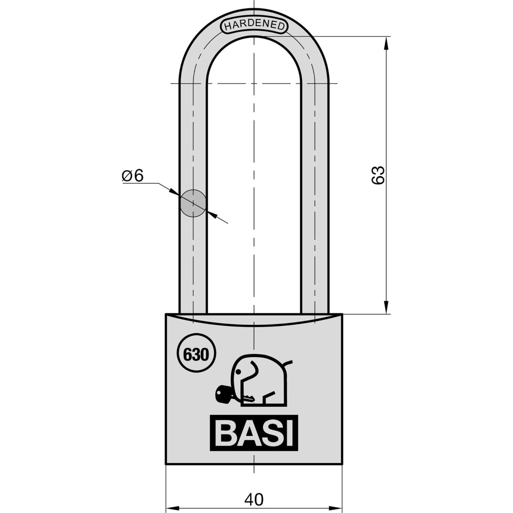 BASI | 6er Set Vorhangschloss | 40 mm | gleichsperrend | hoher Bügel | massives Aluminium-Gehäuse | gehärteter Stahlbügel | sicheres Vorhängeschloss gleichschließend | Bügelstärke 6 mm | 6 Stück