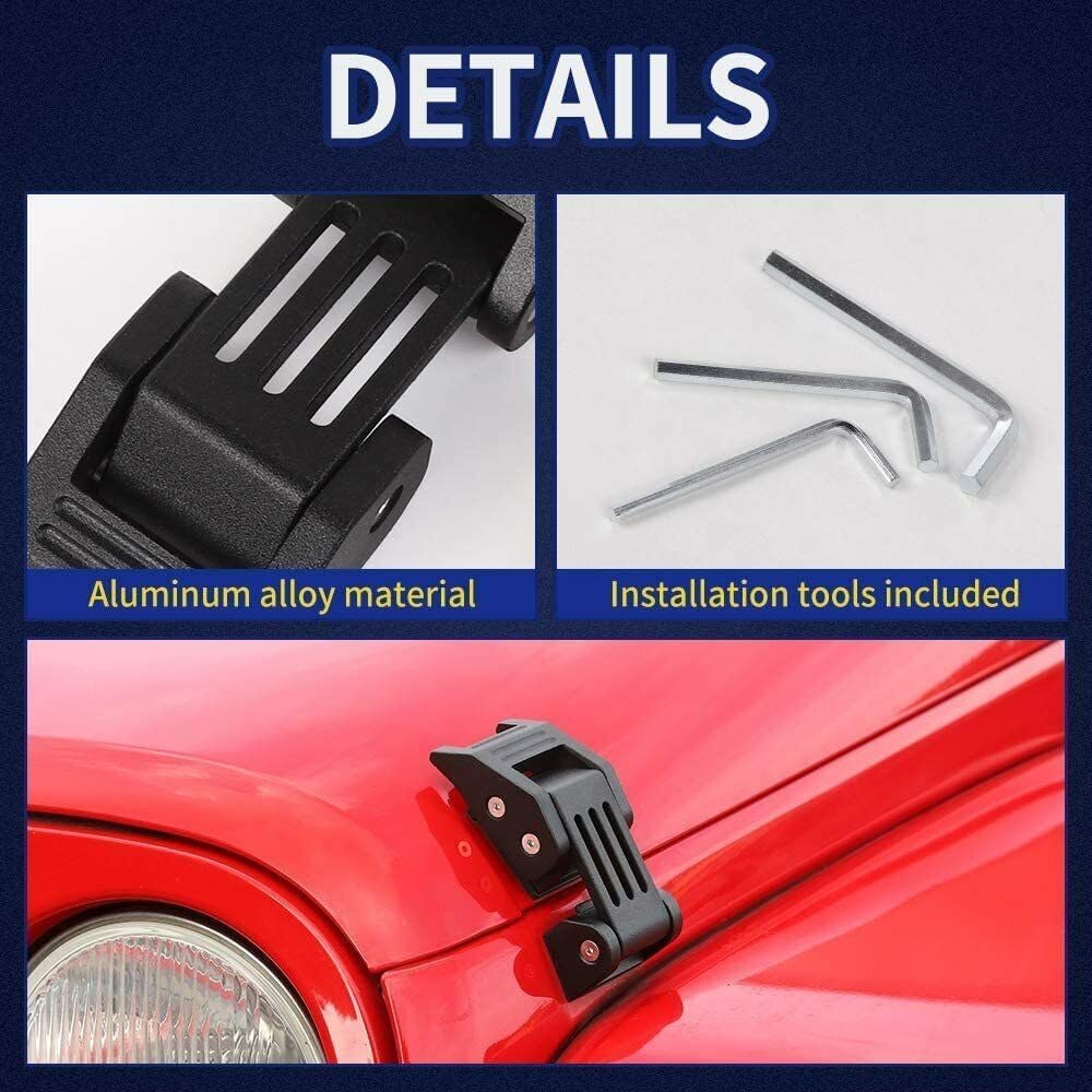 2pcs Hood Latch Lock Catch Release Kit Assembly Front Left Driver and Right Passenger Upper Side Stainless Steel Set for Jeep for Wrangler 2007-2017 Black BSSHCLKF2JWJM