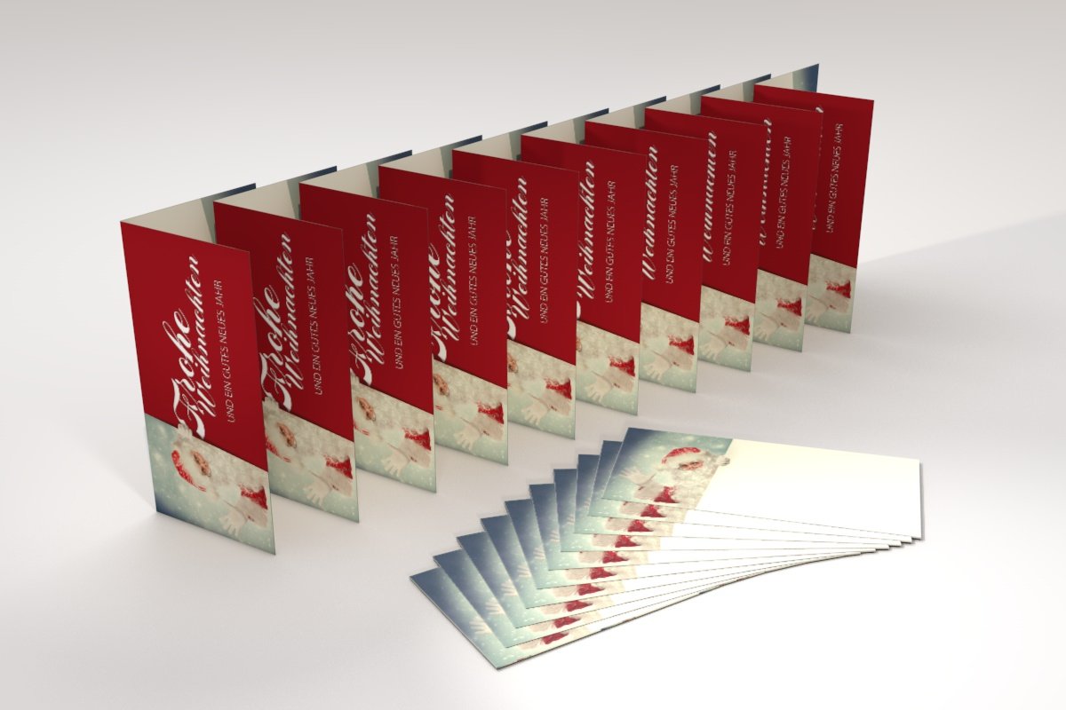 Weihnachtskarten Set | DerWeihnachtsmann| 100 Motivpapier DIN LANG | 100 Briefumschläge | Kuverts OHNE FENSTER im DIN LANG-Format | Karten Set
