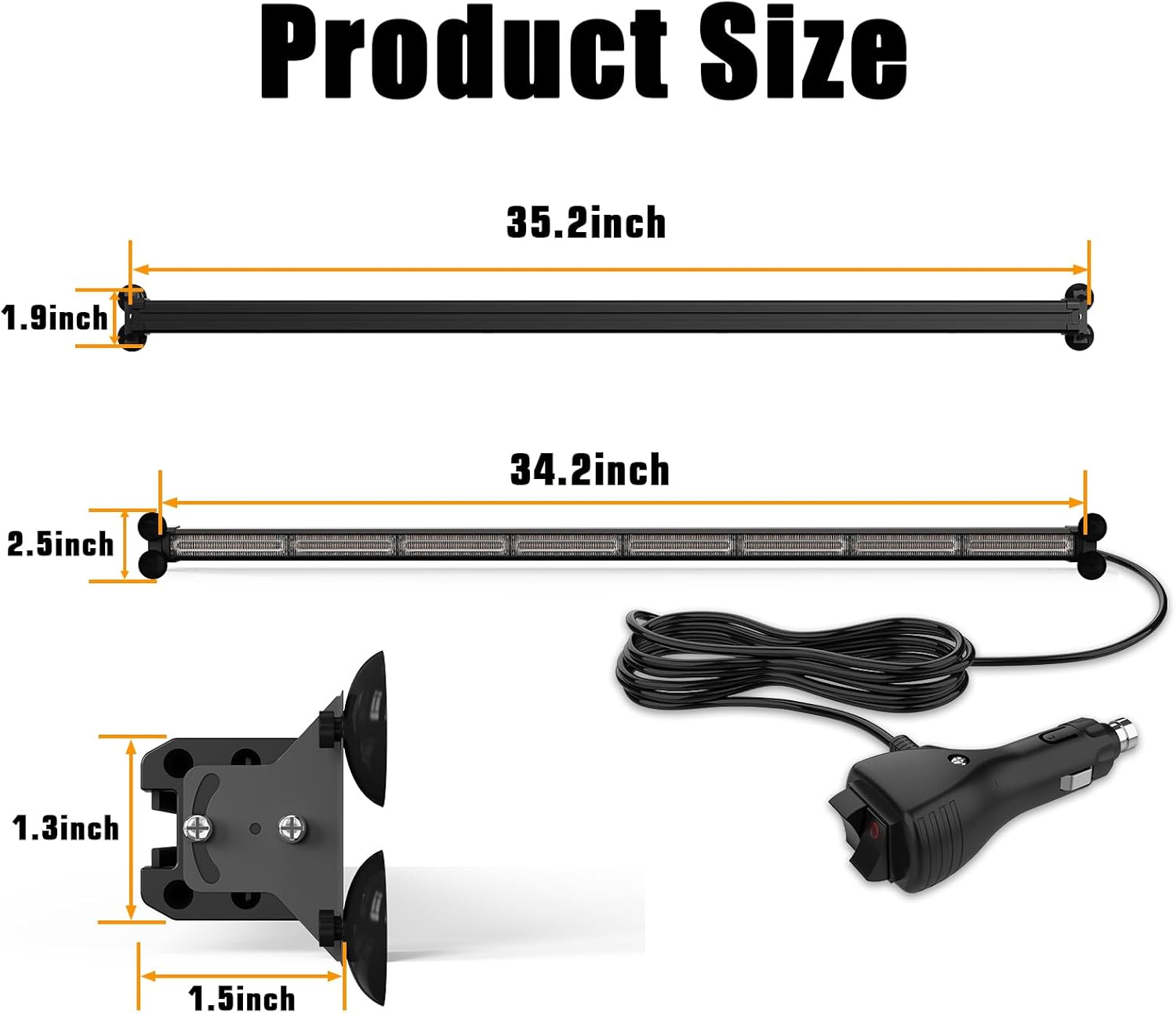 WINECO Traffic Advisor Lights Bar 128 LED Strobe Light Emergency Hazard Safety Warning Flash Light Front Rear Windshield w/Digital Controller for Firefighter Police Truck Vehicle, 35inch, Amber White