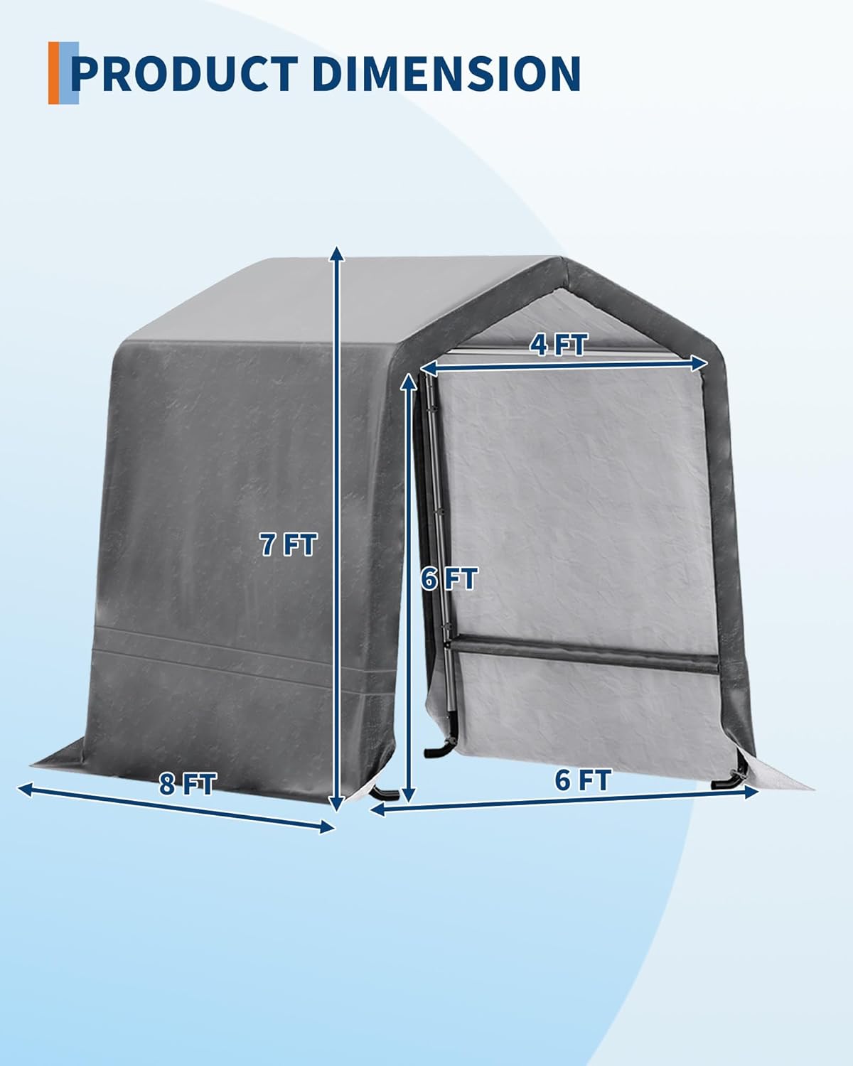GarveeLife Outdoor Portable Storage Shed with Roll-Up Door & Vent, 240G Heavy-Duty Shelter Waterproof PE Tarp, UV-Resistant Storage Sheds for Motorcycle, Firewood, Garden and Tools (Gray, 6'x8')