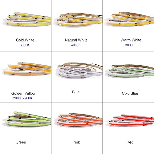 Miniatura 5 de MALIGAZA - Tira de luz LED COB de 480 LEDs/m, 0.315 in, 24 V, color rojo, 16.4 pies, 16.4 ft, CRI>90, flexible, cortable, súper brillante, para