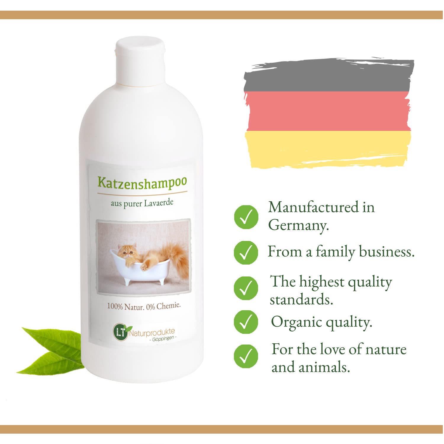 Shampoing pour Chat | Bio | sans Substance Chimique et Savon | hypoallergénique | Anti-démangeaisons | au ghassoul marocain d'origine | 500 ML | pour Un Pelage Brillant