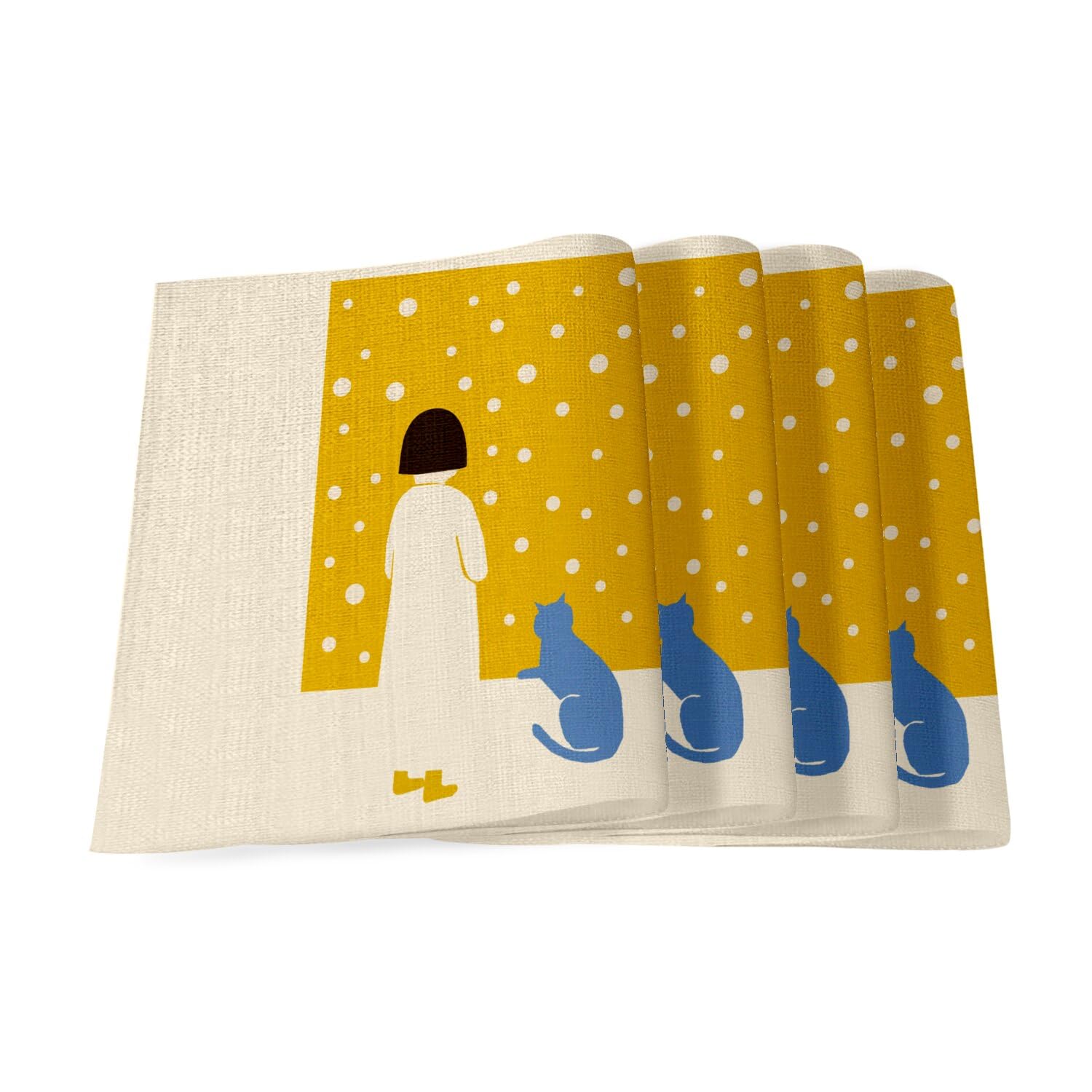 Sets de table en lin haut de gamme grand format illustration artistique petite fille et chat