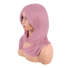 MapofBeauty 20 Inch/50 cm Long Layered With Bangs Straight Synthetic fiber Shoulder Length Hair for Daily Use or Party Wig (Pastel Pink)
