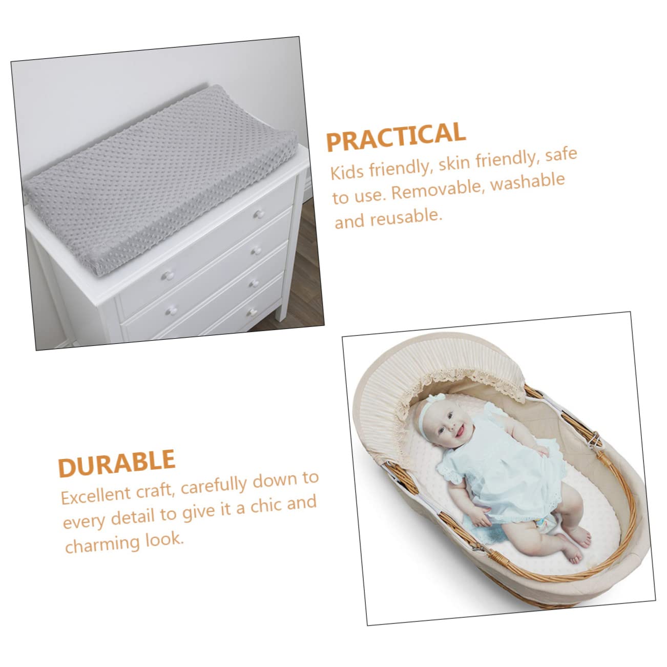 2Pcs Changing Table Pad Cover Washable Detachable Covers for Comfort and Convenience for Sensitive Skin Stylish Gray White Design