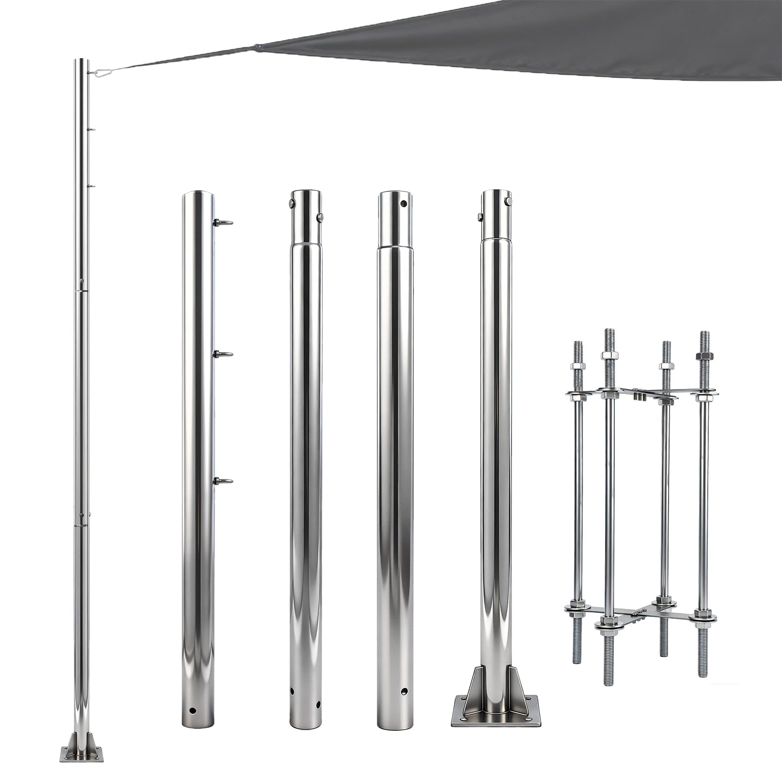 Photo 1 of VELSKUD Sun Shade Sail Pole, 12ft Stainless Steel Post Kit Support Awning Canopy 2.36" Diameter Screw-Mounted Heavy Duty with Concrete basing Bracket for Patio Garden Deck (Silver, 12ft,1Pack)