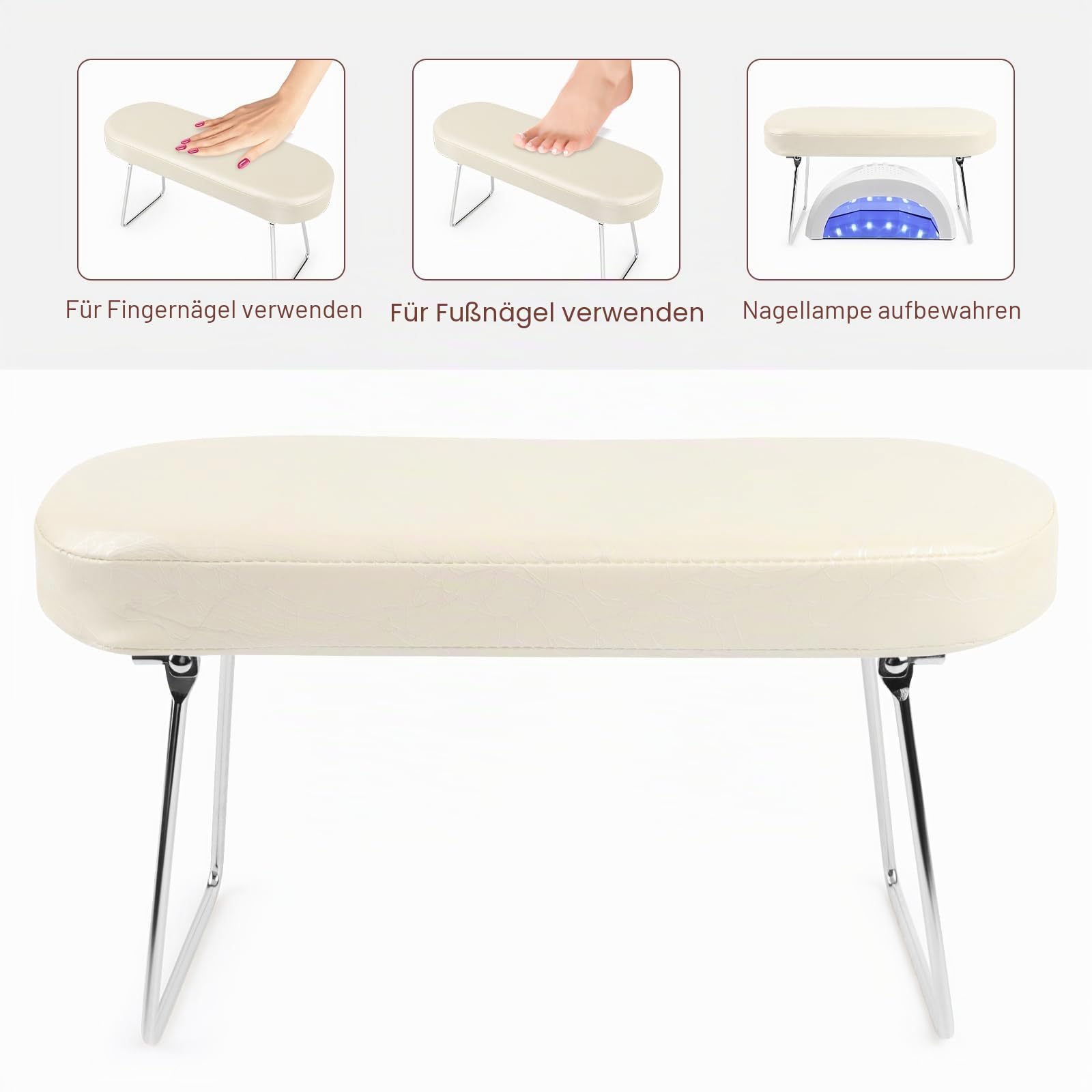 Nagel Armauflage Handkissen, RISVOWO PU Leather Handauflage Kissen Faltbarer,Rutschfeste Maniküre Handkissen,Professioneller Nagelauflage Kissen, Nagel Armlehne Kissen für Fingernägel Zehennägel(Weiß)