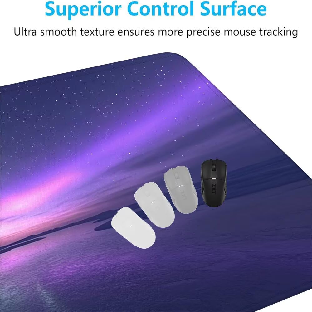 Viola Tappetino Mouse XXL 1000x500x3mm, Gaming Tappetino Mouse Aurora Mousepad con Base in Impermeabile Gomma Antiscivolo per Tastiera Computer Ufficio Idea Regalo Festa del Papà e Compleanno X-982