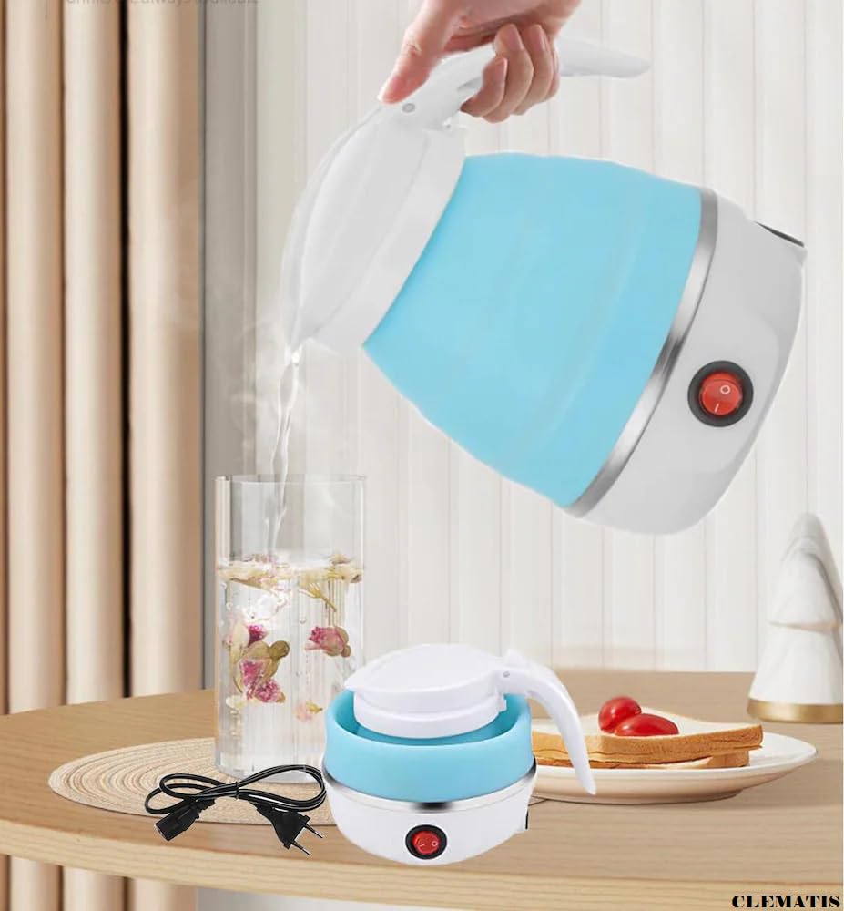 CLEMATIS Travel Foldable Electric Kettle, Collapsible Electric Kettle Food Grade Silicone Small Electric Kettle Boiling Water, Coffee, Tea, Milk, Dual Voltage (600ml, 110-220V)-image-27
