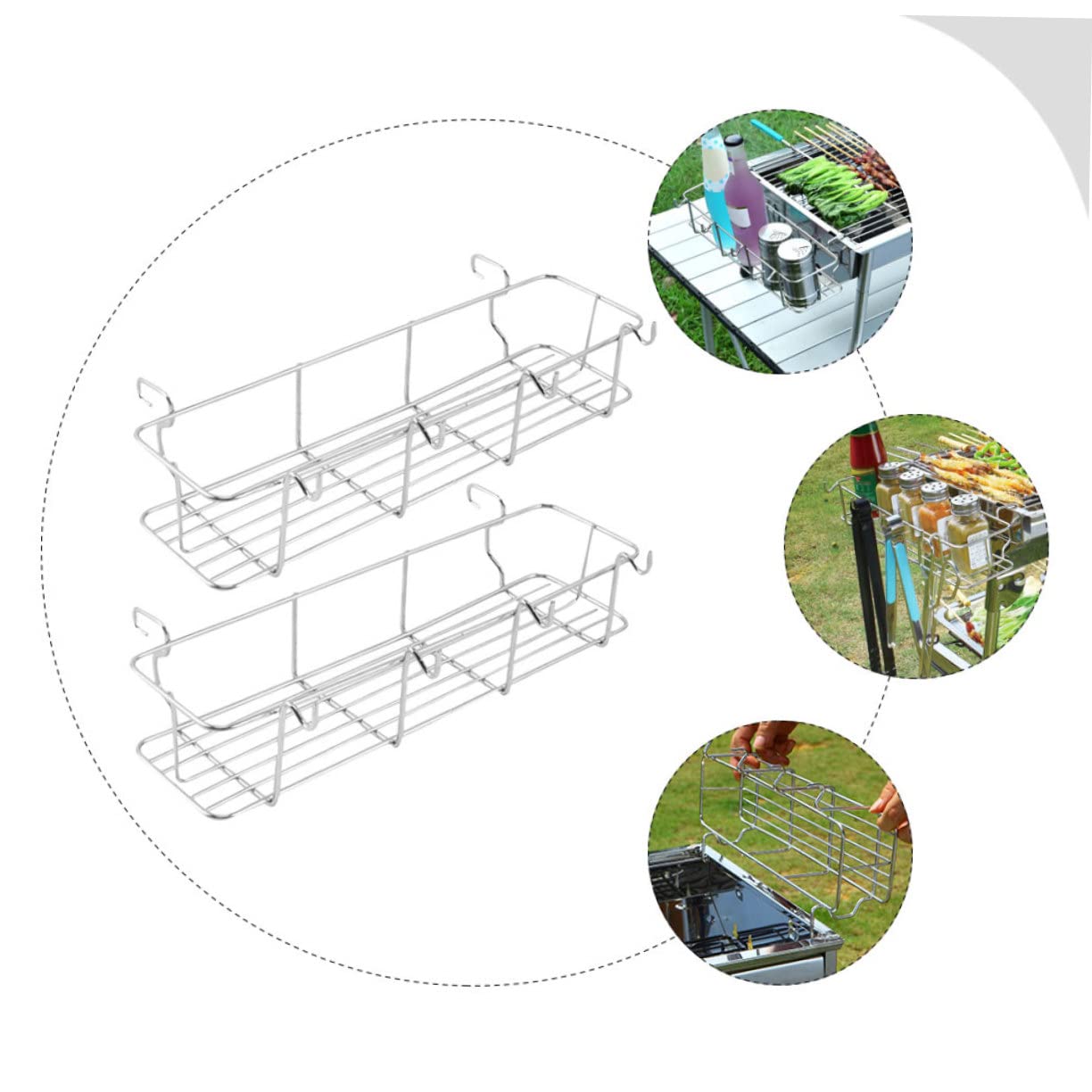 2 Stück Gewürz Hängekorb aus Edelstahl für Grillbesteck | Silber, mit Haken zum Aufhängen, für Gewürzflaschen und Grillzange, Camping Sowie Outdoor Bbq