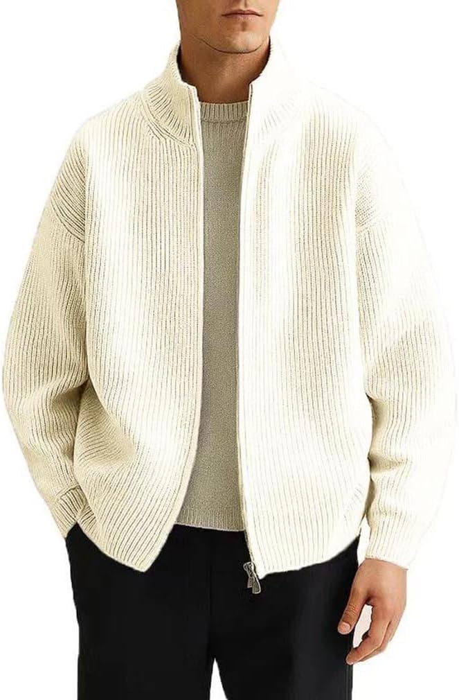 Men's Zip Cardigan Sweater Casual Mock Neck Knitted Sweaters Warm Outerwear for Men