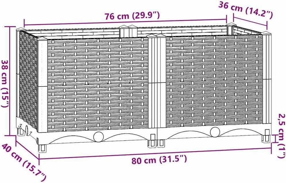 vidaXL Raised Bed - 31.5"x15.7"x15" Black Polypropylene Rectangular Raised Planting Bed - Spacious Flower, Herb or Vegetables Garden Pot | Durable and Outdoor Suitable.