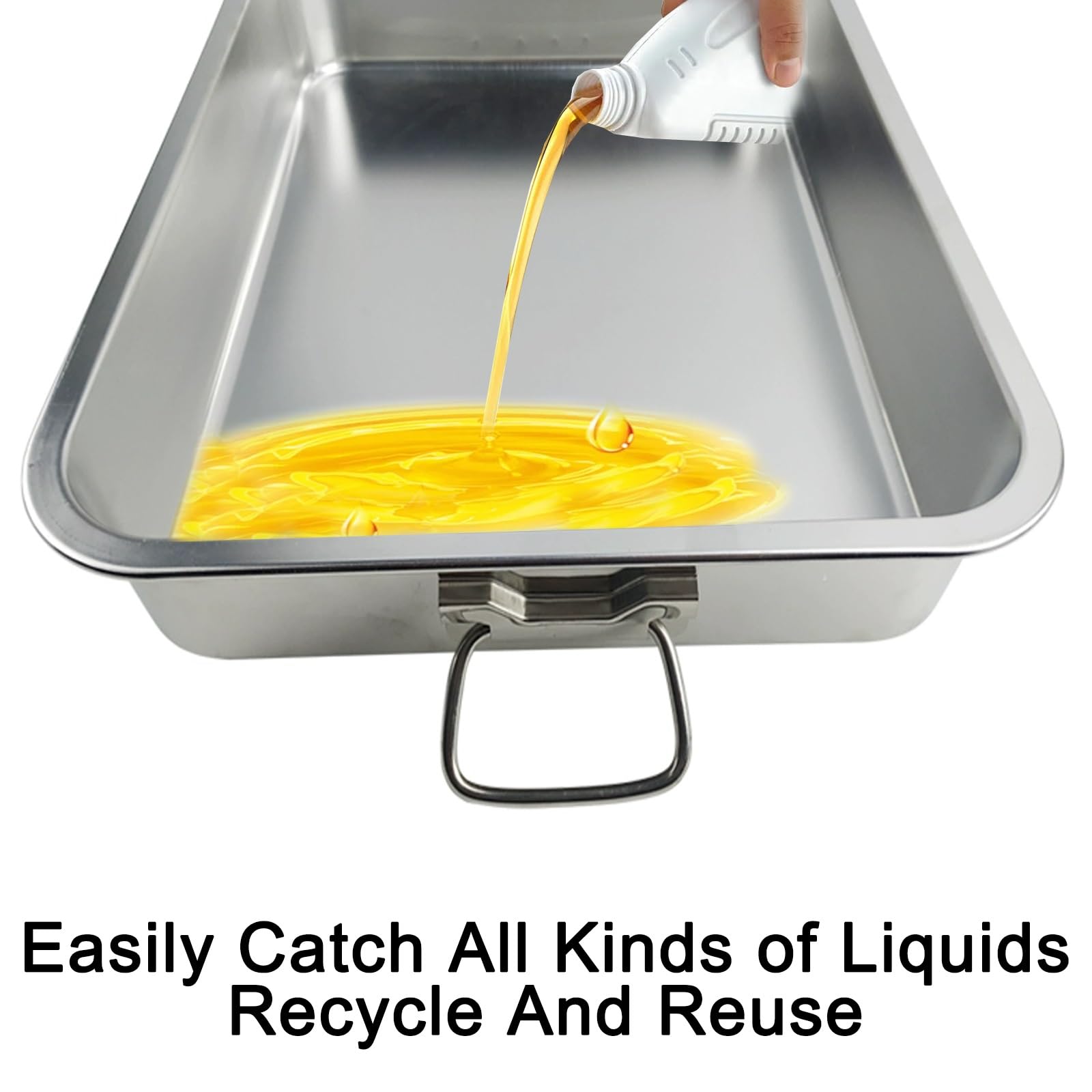 Bandeja de goteo de acero inoxidable resistente con asa, bandeja universal de recogida de grasa para cocinar, barbacoa y uso automotriz, duradera y fácil de limpiar