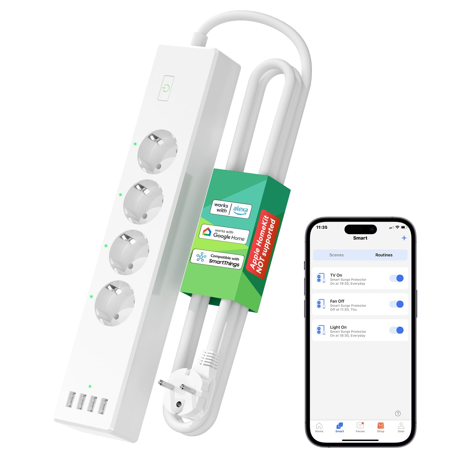 meross Meross Regleta Inteligente WiFi Inteligente con 4 Enchufes y 4 Puertos USB, Función Temporizador de Protección contra Sobrecarga, Compatible con Alexa, Google