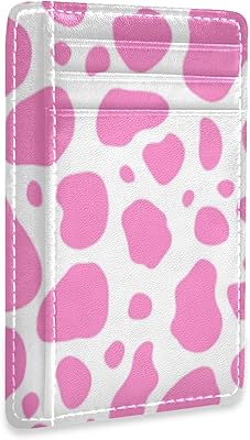 Pink Cow Skin Spot Skin Seamless Dots on White Animal Texture Slim Minimalist Wallet, Case Protector Covers for Men Women, Front Pocket RFID Blocking Leather Credit Card Holder