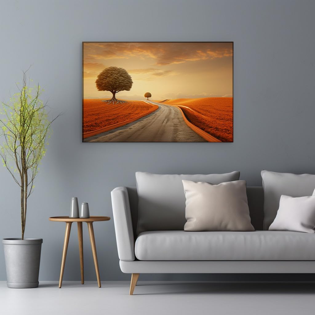Canvas for Living room. Diverging Paths in a Serene Country Sunset, 27 x 18 inch Canvas Wall Art - Contemporary Masterpieces - Modern Home Decor