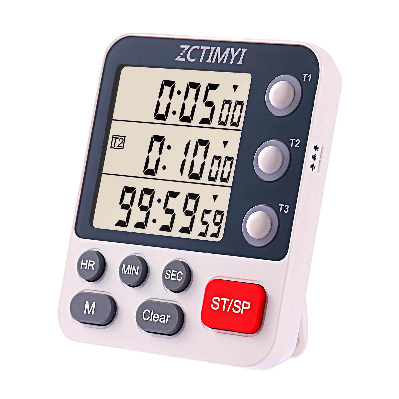 Dual Digital Timer for Kitchen Cooking, 3 Channels Count Down/Up Triple Timer with Memory Presets Magnetic Back & Large Display Adjustable Alarm Volume, Multi Times Management Suit for Baking, White