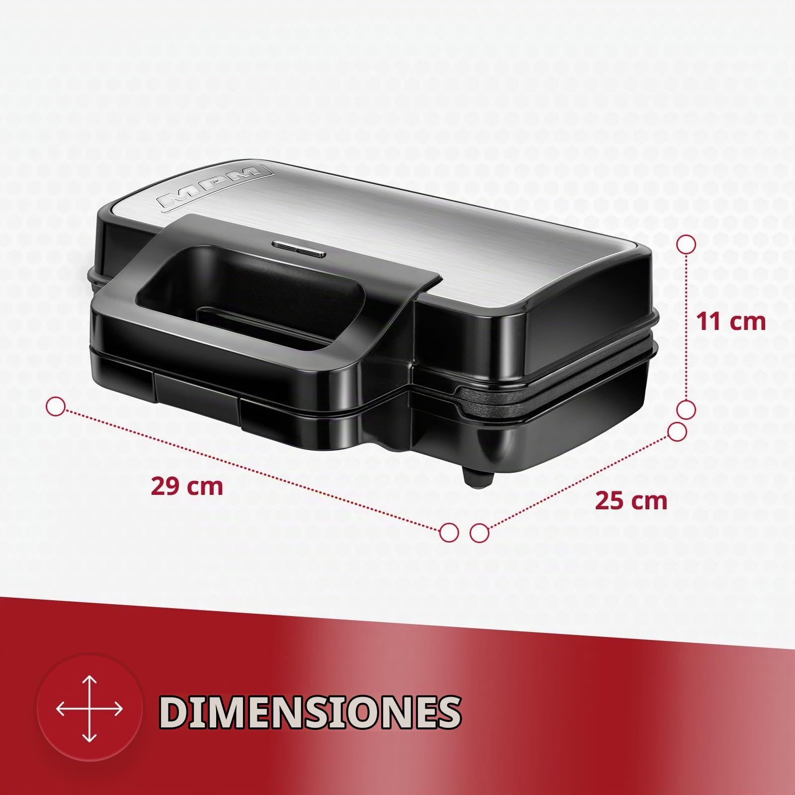 MPM MOP-43M Sandwichera Doble 3 en 1, Placas Intercambiables, Sandwich Tostadora, Gofrera Gofres Belgas, Grill Plancha para Carne y Pescados, Regulador Temperatura Automático, 1000W