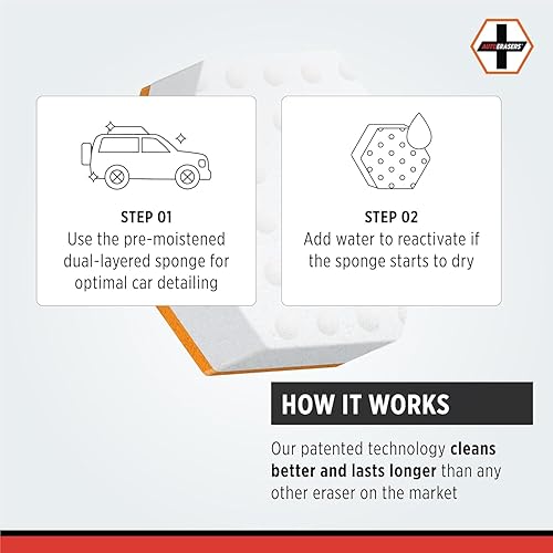 Miniatura 6 de AutoERASERS Esponja de detalle instantáneo, esponja de limpieza automática de doble cara prehumedecida de primera calidad con champú (paquete de 3)