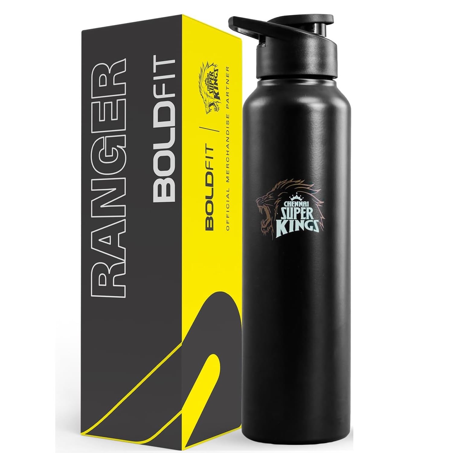 Chennai Super Kings (CSK) Official Merchandise Water Bottles Stainless Steel Water Bottle 1 Litre bottles for Home, Gym 1 Litre Water Bottle Leakproof, Rust Free Steel Bottle -1000 ml Black