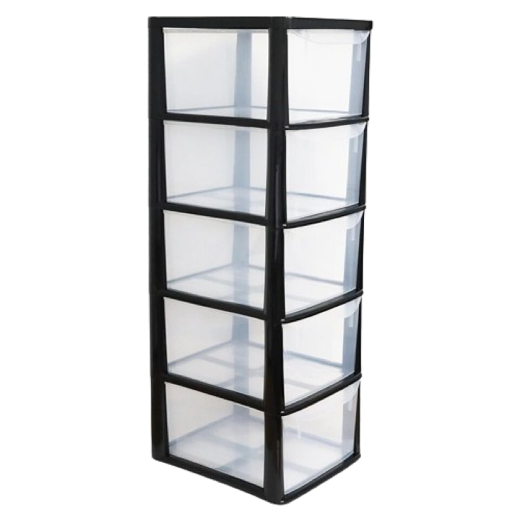 Khanary Clear Black A4 Plastic 5 Drawer | Medium Storage Drawers Draw Tower Unit | Office Desktop Tabletop Organiser Home School Office Bedroom Living Room