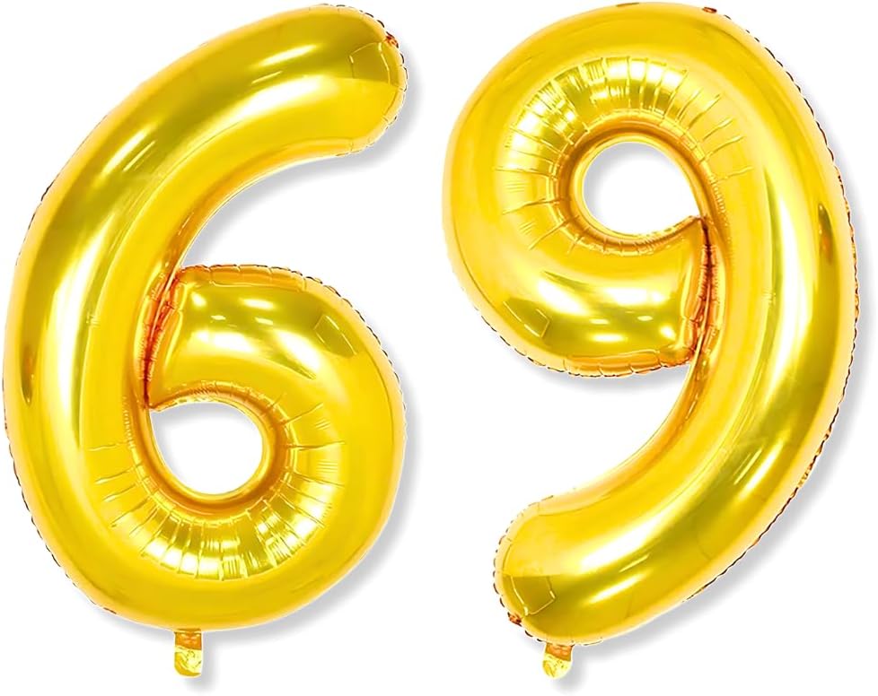 Flyloons 69 number Golden Foil Balloon 16 inch Size Birthday Decoration Items Pack of 2 | 69th Year Balloons | Sixty Nine