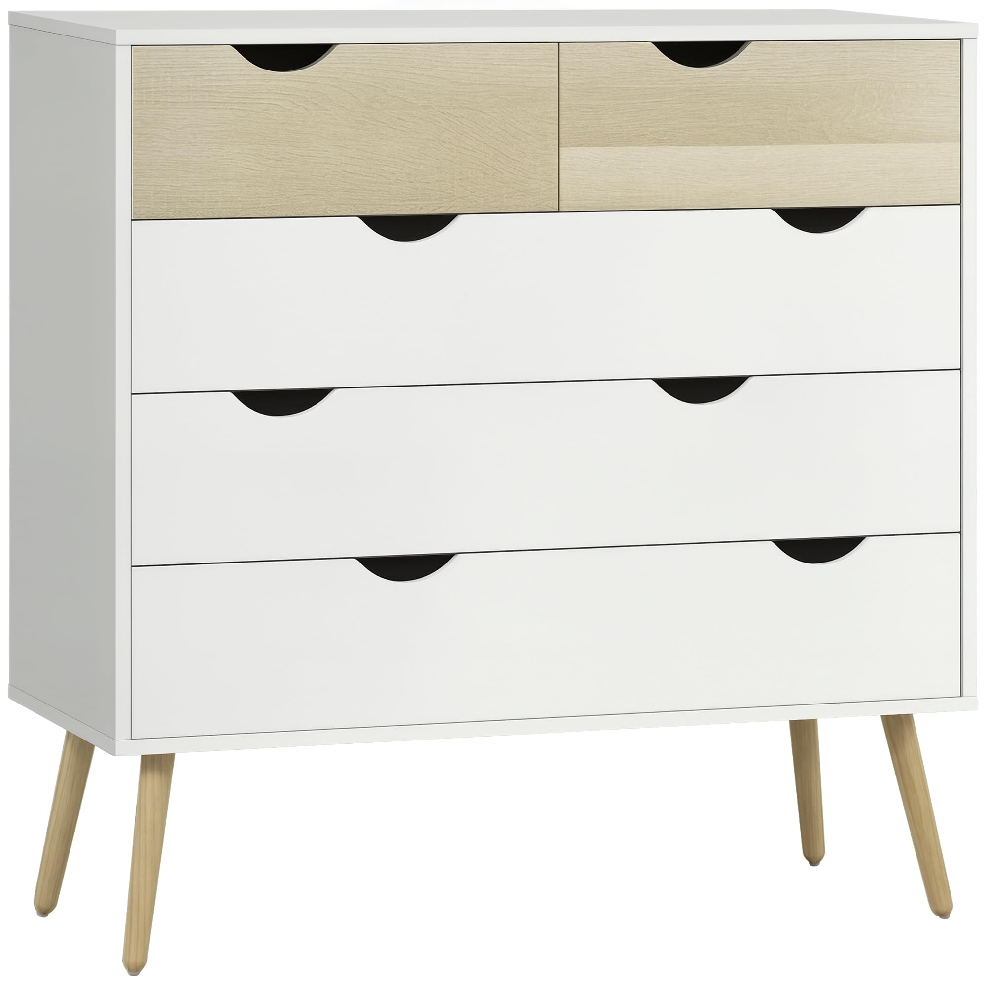 HOMCOM Nordic Style Chest of Drawers, 5 Drawer Dresser with 4 Tapered Legs and Groove Handles, Storage Organiser Side Cabinet for Bedroom, Living Room