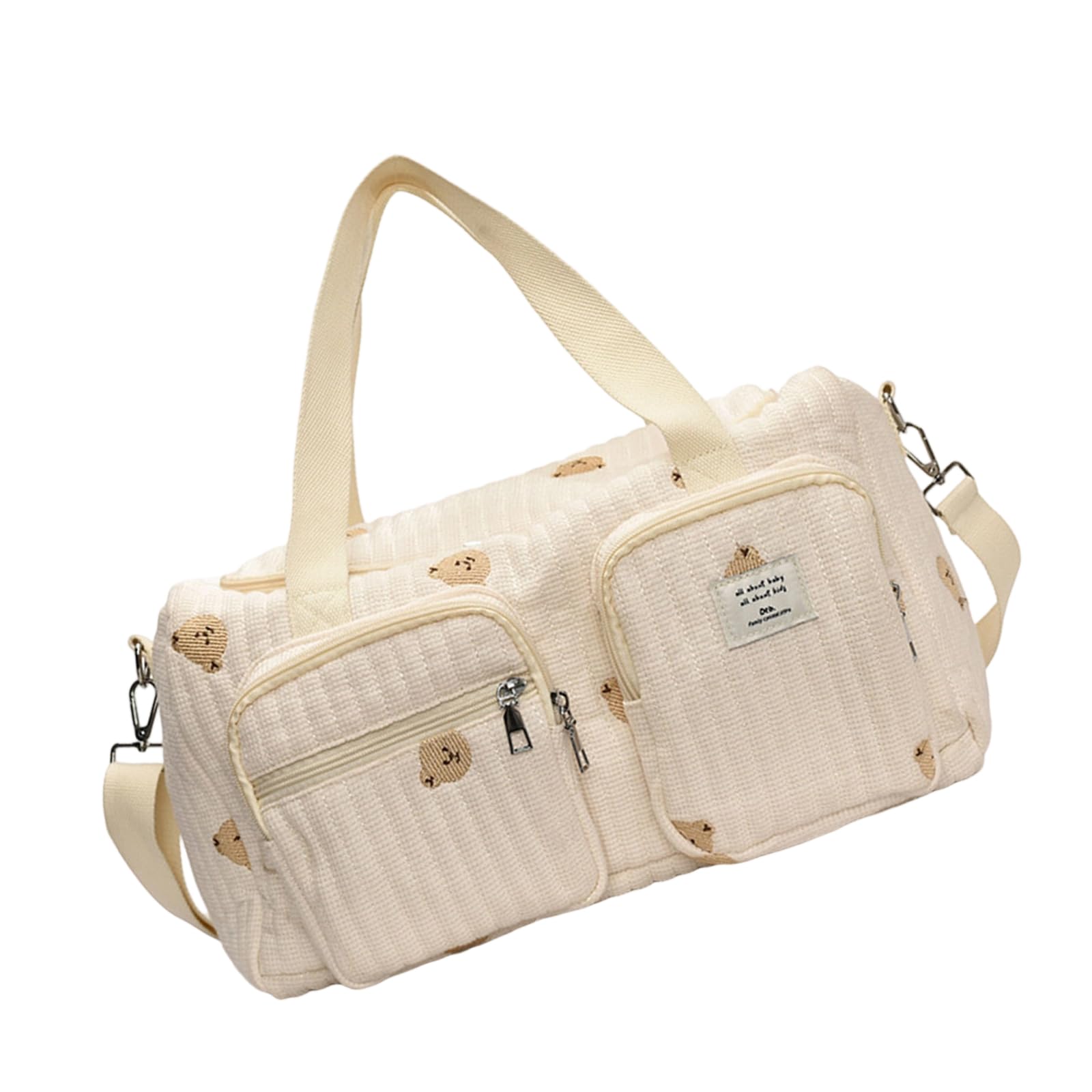 Bolso cambiador de pañales de bebé con bordado de dibujos animados, gran capacidad, organizador de algodón con correa para el hombro