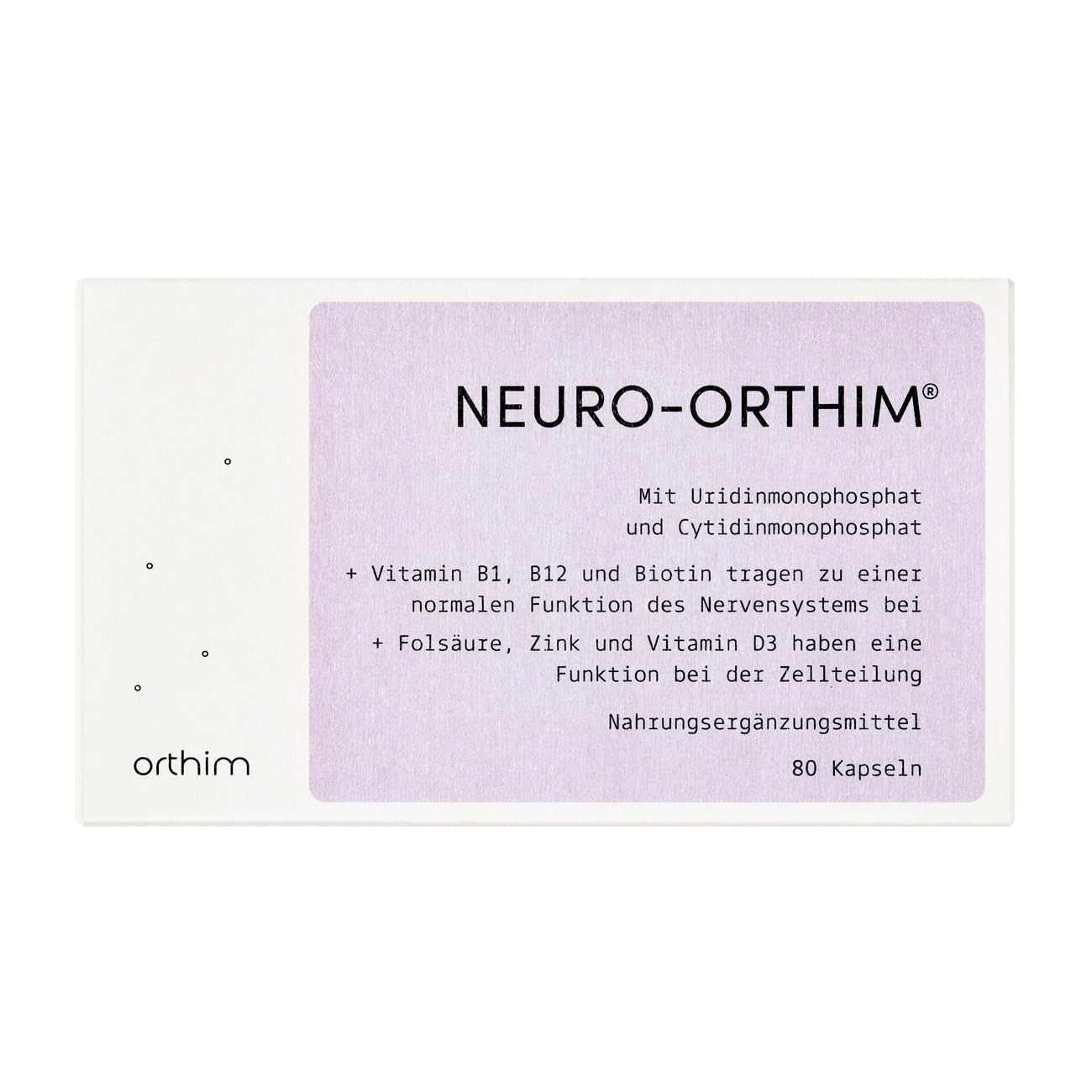 NEURO-ORTHIM - mit Uridin, Cytidin & Folsäure + Vitamin B12 trägt zu einer normalen Funktion des Nervensystems bei - nur 1x Kapsel täglich - vegan, glutenfrei, laktosefrei (80 Kapseln) | *Vitamin B12 für normale Nervensystemfunktion, 1x täglich, vegan, gl