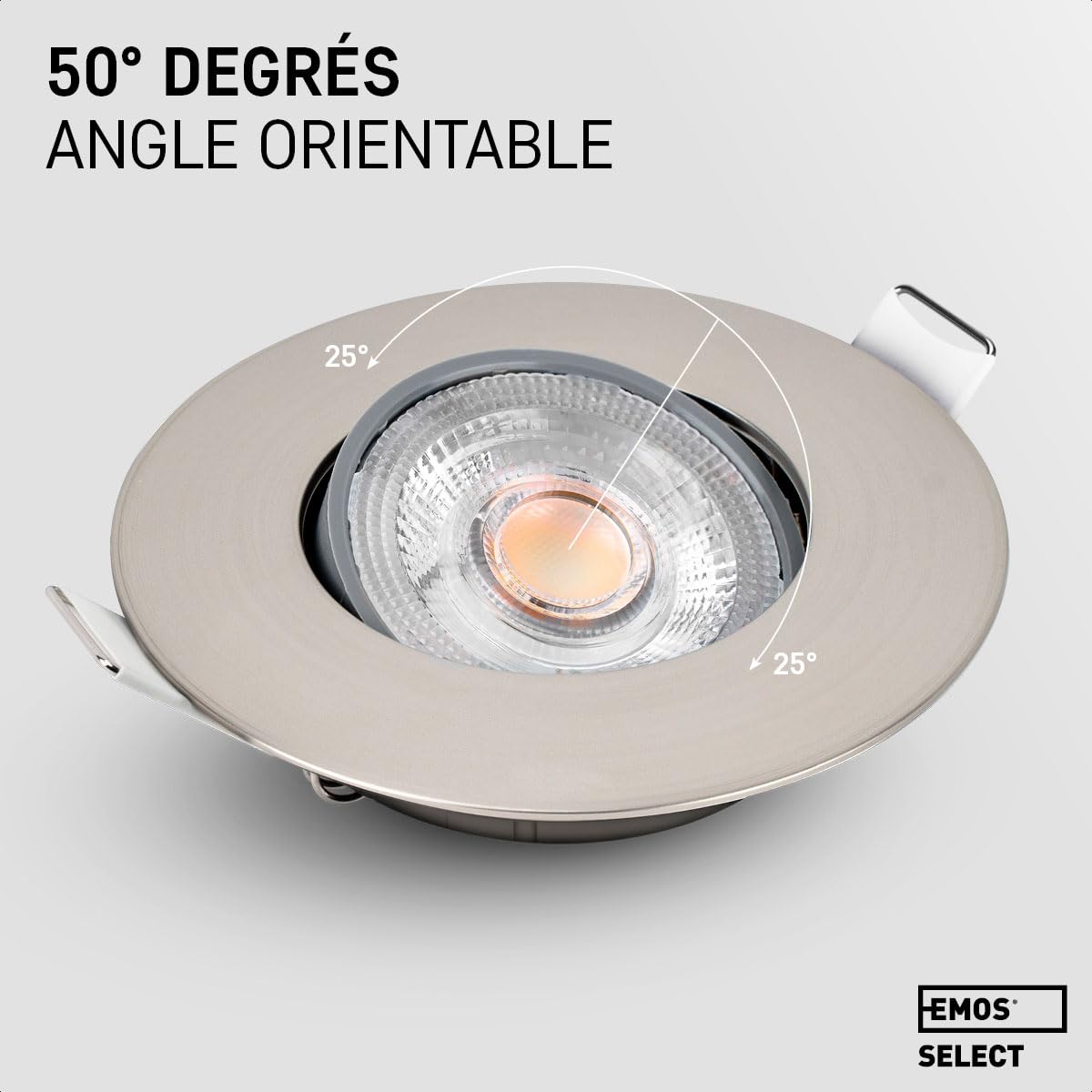 EMOS Spot LED encastrable 230V, 4.9W / 380lm | Spot LED Extra Plat 50° orientable, blanc chaud 3000K | Lot de 6 Spots de plafond pour l'intérieur, Plafonnier LED encastré, couleur argenté