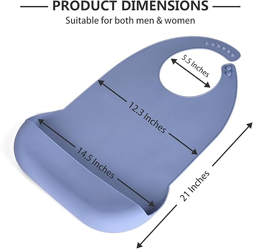 Miniatura 2 de Baberos para adultos para hombres, mujeres, ancianos - Baberos de silicona para adultos para comer - Babero lavable con recogedor de migas (azul)