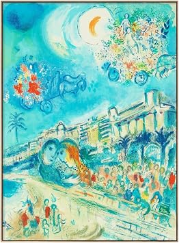 INVIN ART Framed Canvas Wall Art Hug Bataille de Fleurs by Marc Chagall Giclee Print Dreamlike Romantic Surrealism Painting Modern Home DecorWood Color Slim Frame,12"x16"