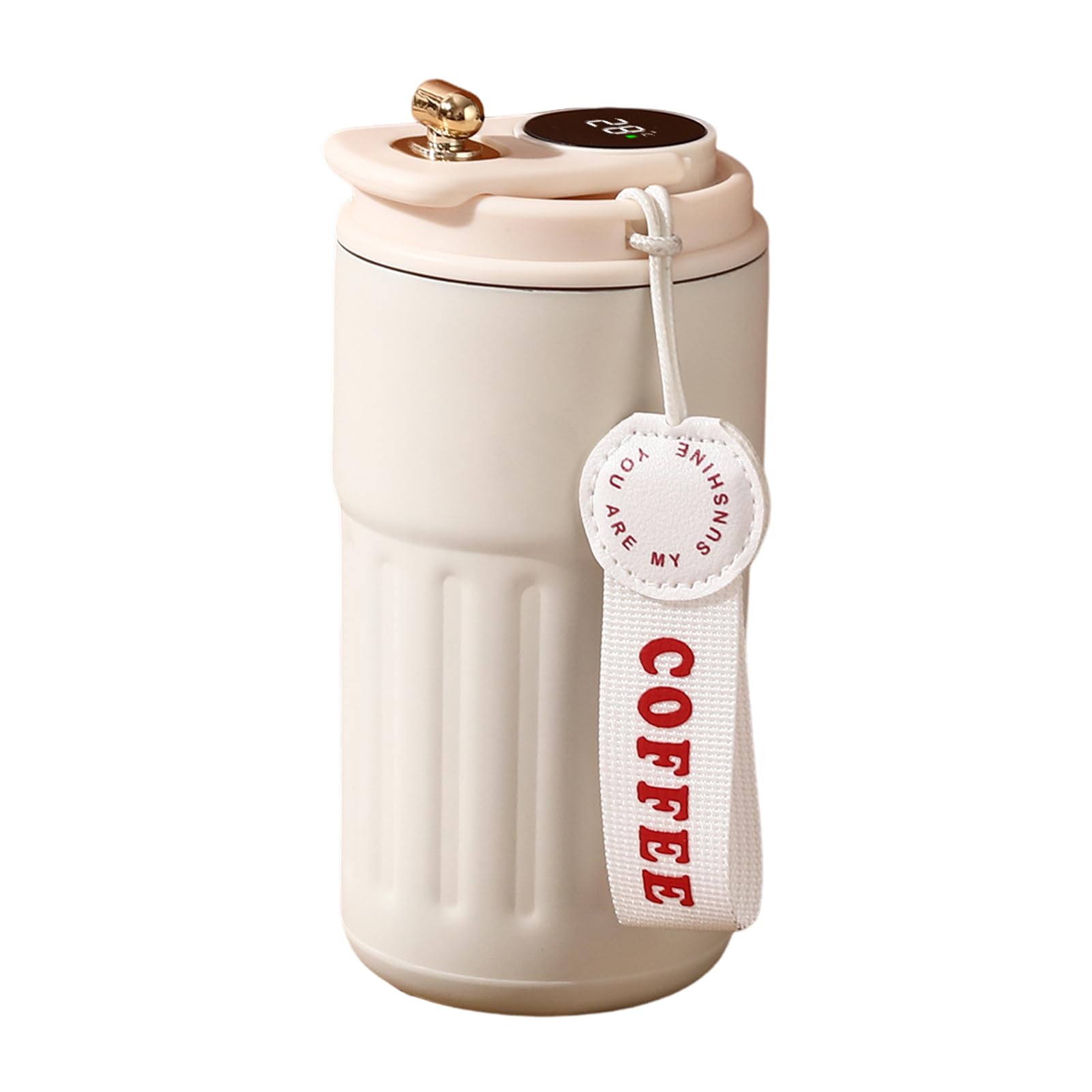 Worparsen Coffee Flask with LED Touch Screen Temperature Display, 450mL Stainless Steel Coffee Thermos for Hot Drinks, Vacuum Insulated Coffee Mug Travel Mugs, Thermos Cup Thermal Flask (Beige)