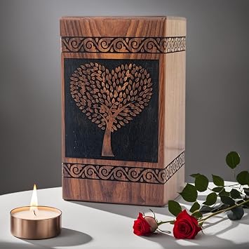 Wooden Urns for Human Ashes Tree of Life Urns Cremation Urns for Adult Ashes Funeral Urns Wooden Pet Urn Wooden Urn Box Heart Tree Black, Large - 11.25" Hx6.25 W 250 Cu/in