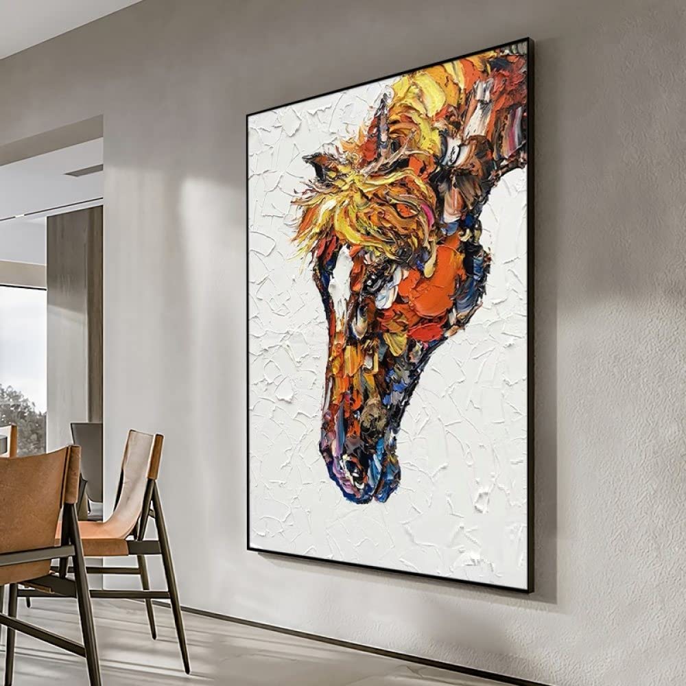 Ręcznie malowany obraz olejny 3D abstrakcyjny obraz - konie zwierzęce wspaniały kolor tekstura obraz dom biuro dekoracja obraz sztuka restauracja studio, jak pokazano, 27 x 39 cali (70 x 100 cm)