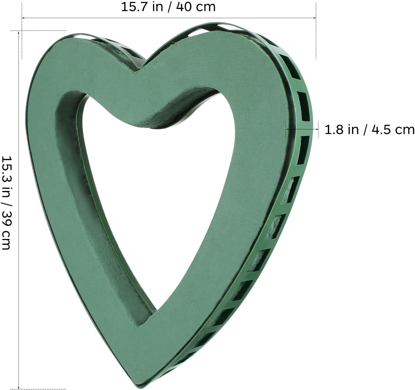 TEHAUX Heart Shaped Floral Foam Holder with Suction Cups – 16" (41 cm) Hollow Heart Ring with Wet/Dry Flower Block, Wedding Car Decor, Green