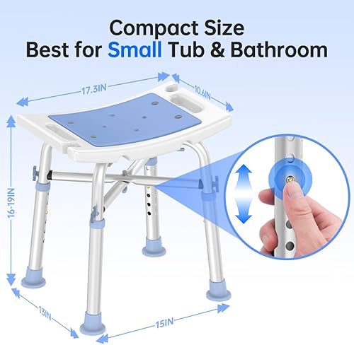 Miniatura 2 de Silla de ducha resistente de 500 libras, asiento de baño acolchado con tubo ajustable de 6 alturas, banco de ducha antideslizante sin herramientas,