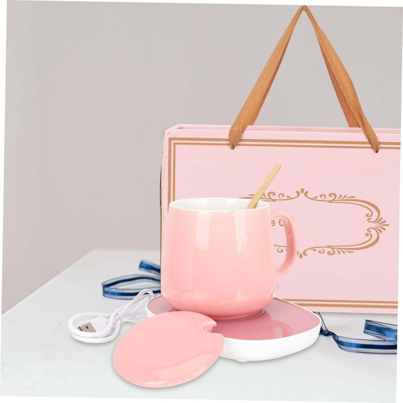 Zerodeko Coffee Cup with Handle and USB Heating Plate Multi Functional Thermostatic Milk Warmer for Home Break Resistant Mug Birthday Gift to Keep Beverages Warm