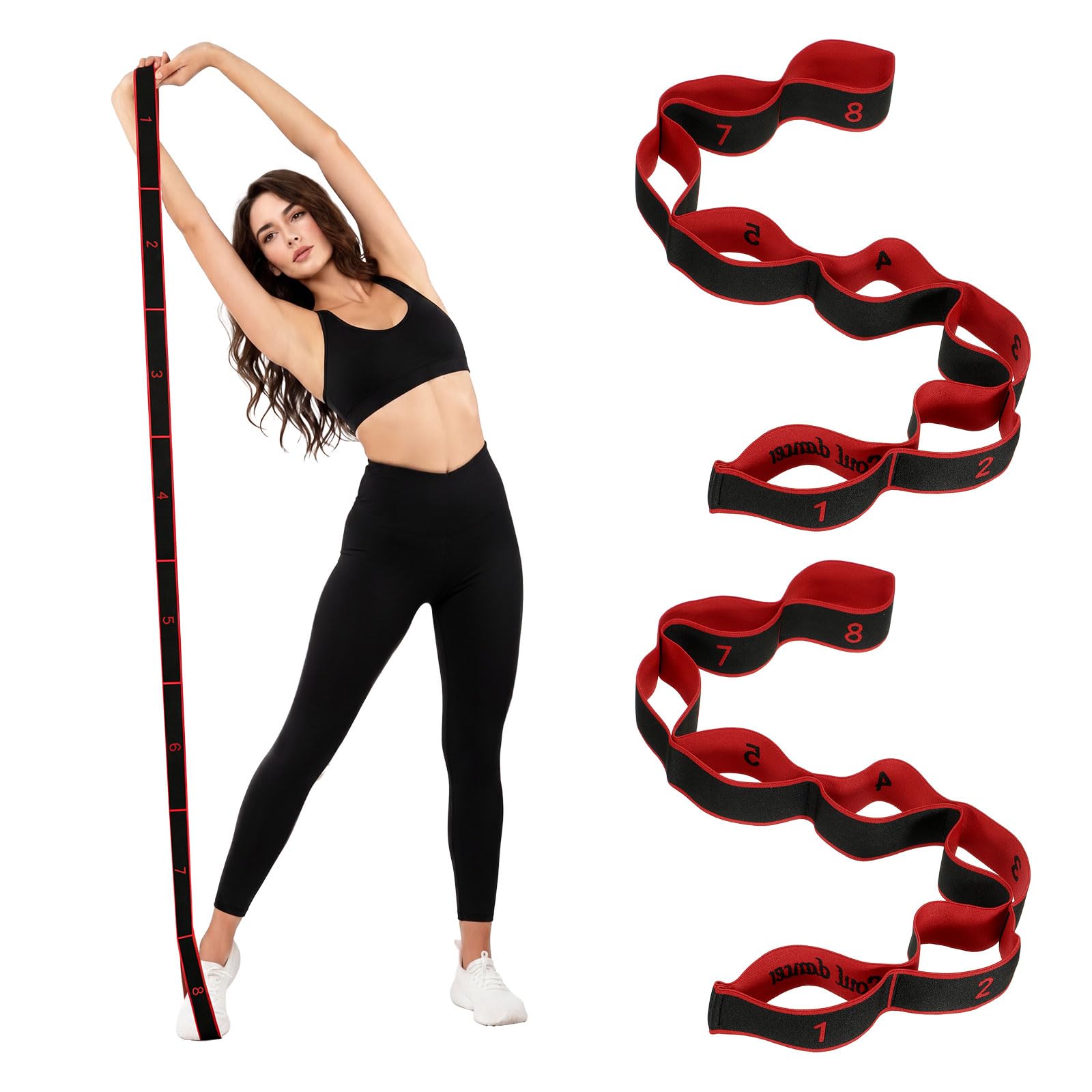YELARXI Yoga Belt Stretcher 8-Section Fitness Resistance Bands 2Pcs