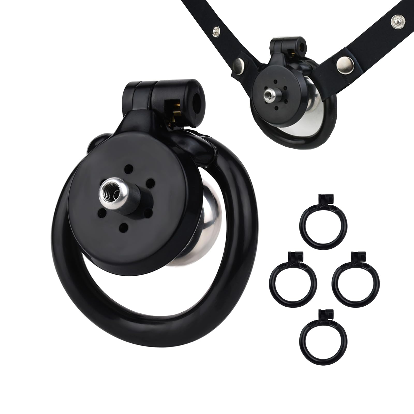 Cage de Chasteté Inversée Cage Chastetée avec Prte Urinoir et 4 Anneaux Différents Ceintures de Chasteté avec Serrure Invisible et Ceinture pour Restreindre le Pénis d'un Homme Sex Toys (B,Black)