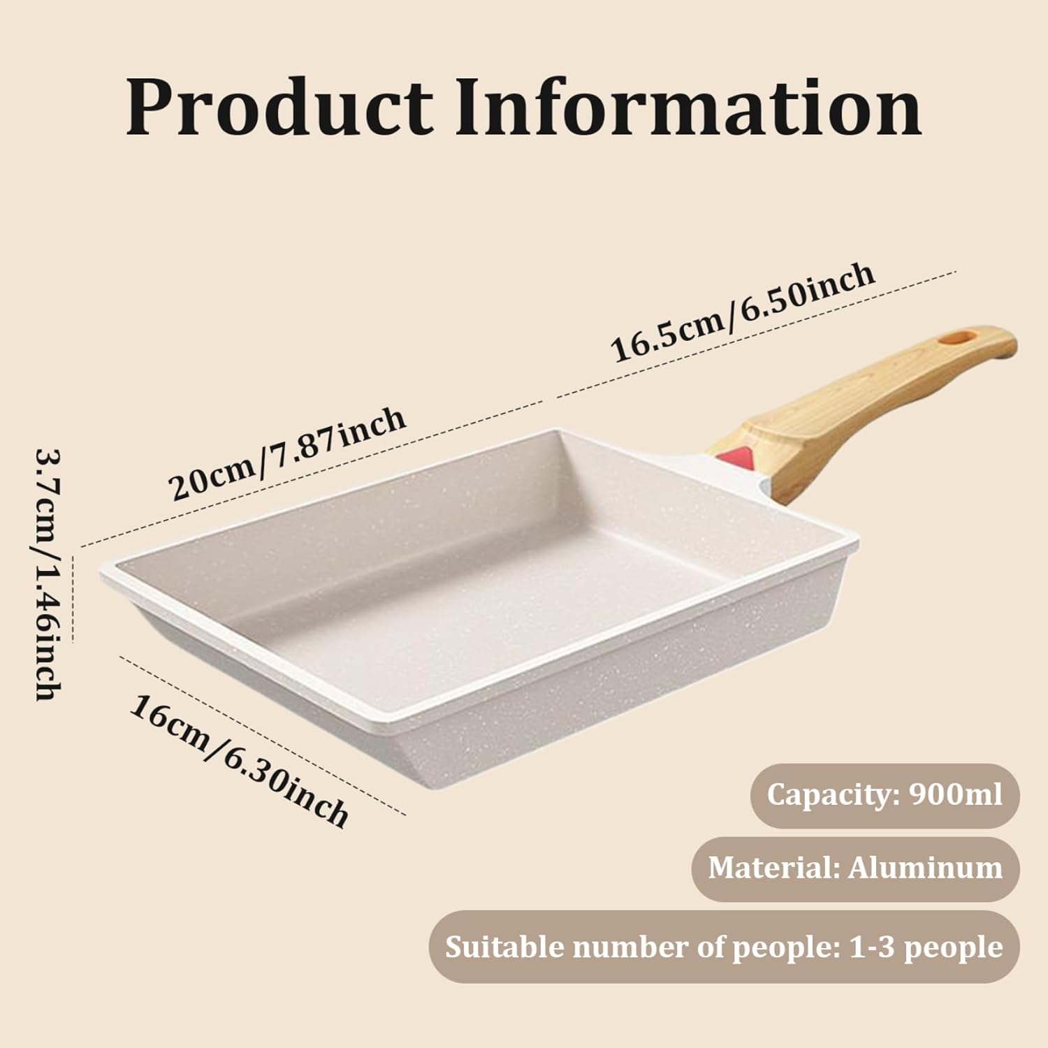 Japanese Omelette Pan,Tamagoyaki Pan Non Stick Japanese Omelette Pan 7.9x6.3'' Square Frying Pan with Wooden Handle Japanese Egg Frying Pan Cooktop Safe Cooking Tools White