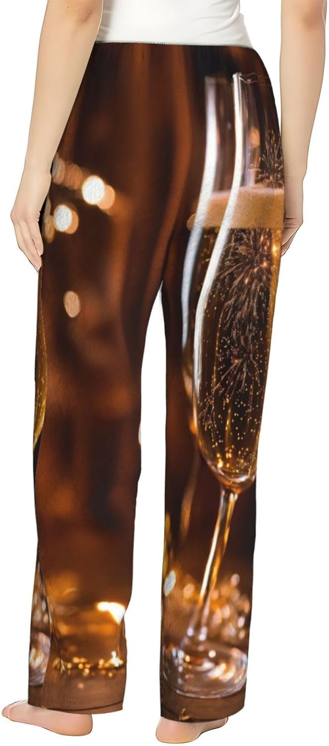 Wine Cup Print Fashion Cozy Womens Flannel Pajama Pants,Perfect For Christmas And Everyday Wear